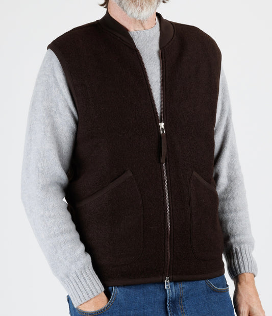 Universal Works: Wool fleece zip waistcoat